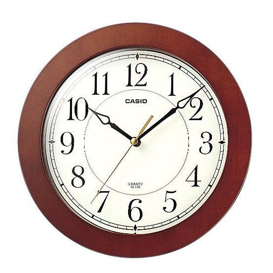 IQ-126 Reloj de Pared Casio Clásico Marco de Madera Café - Detalle de esfera