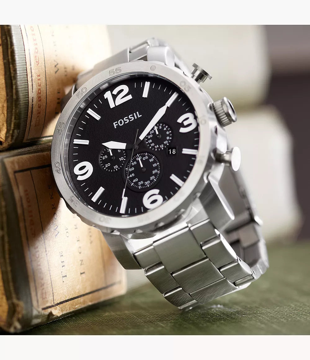 Reloj Fossil Nate Hombre Acero Esfera Negra - Detalle de esfera