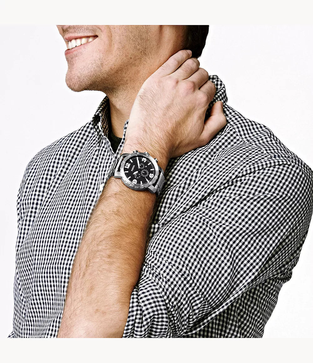 Reloj Fossil Nate Hombre Acero Esfera Negra - Vista lateral