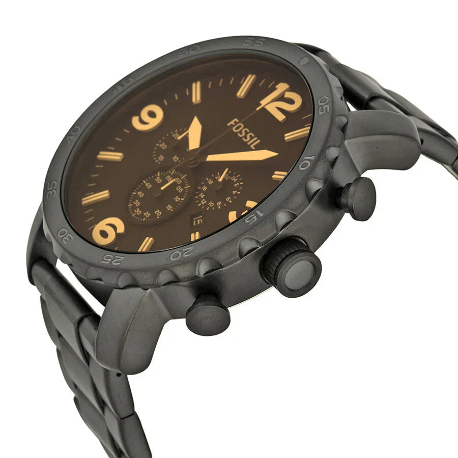Reloj Fossil Nate Hombre Acero Negro Esfera Marrón - Vista trasera