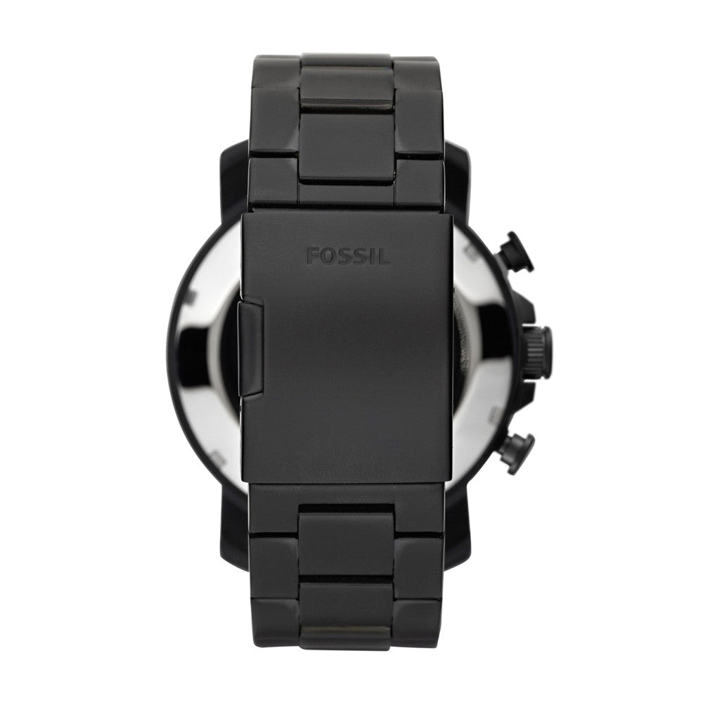 Reloj Fossil Nate Hombre Acero Negro Esfera Marrón - Vista lateral