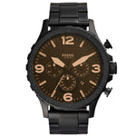 JR1356 Reloj Fossil Nate Hombre Acero Negro Esfera Marrón