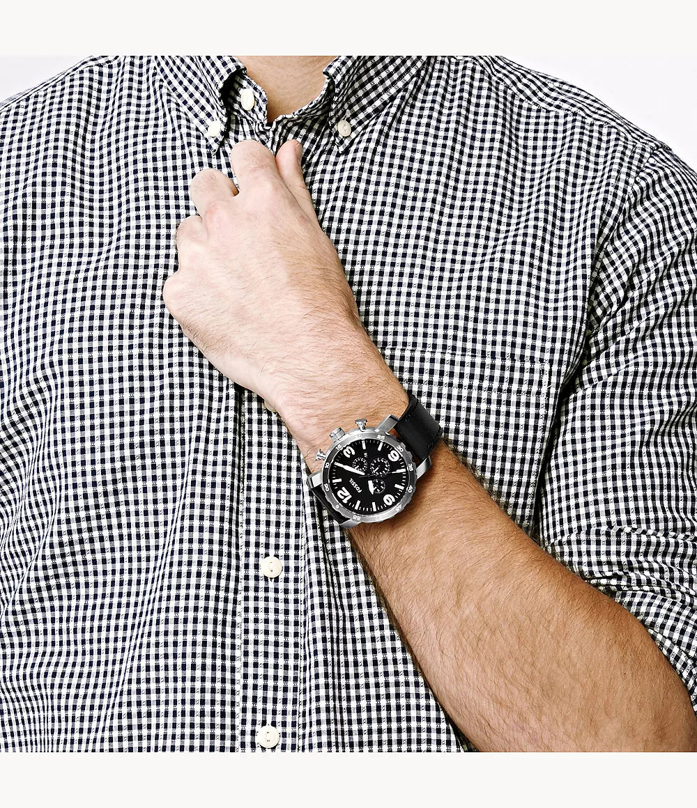 Reloj Fossil Nate Hombre Piel Negro - Detalle de esfera