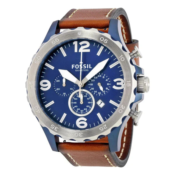 Reloj Fossil Nate Hombre Correa Cuero Marrón - Vista lateral
