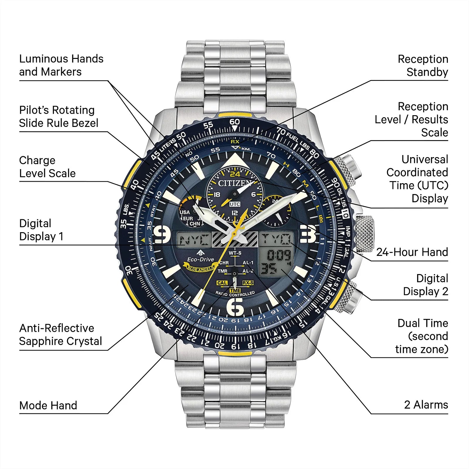 JY8078-52L Reloj Citizen Promaster Skyhawk de caballero banda de metal Eco-Drive