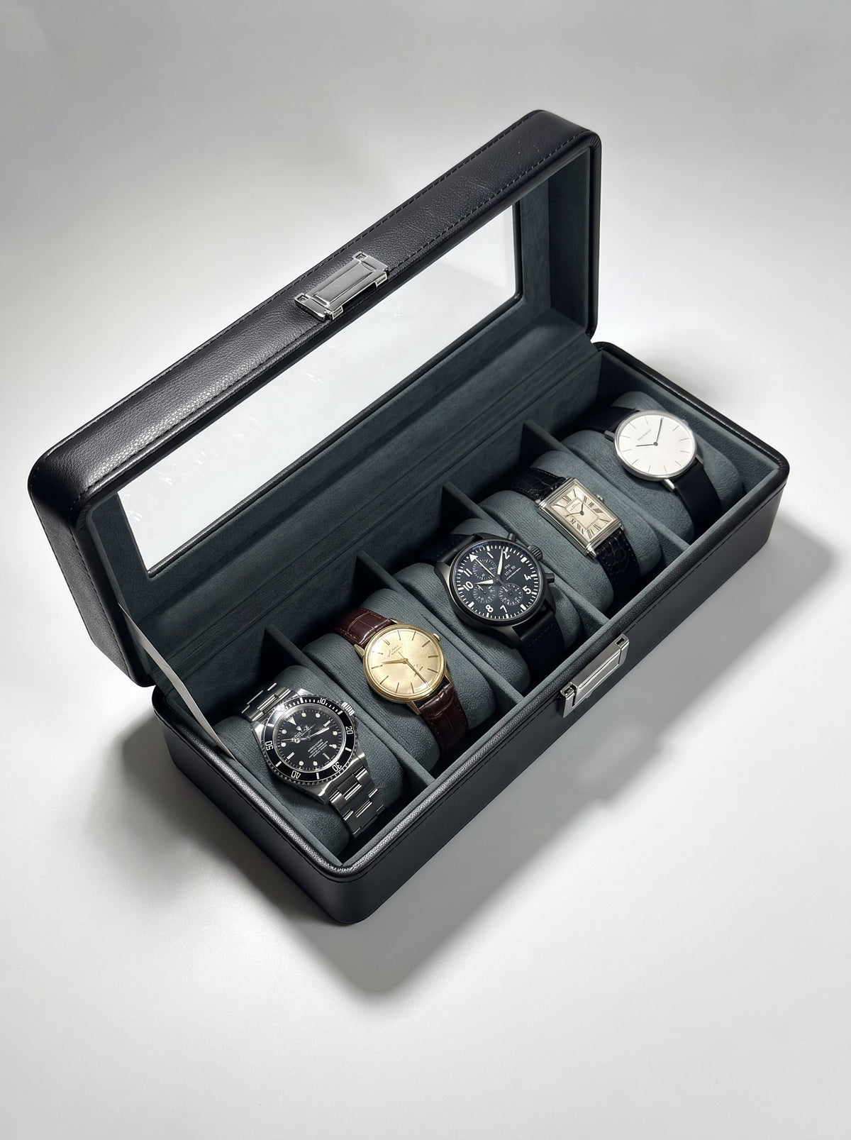 Estuche organizador KS-35 para 5 relojes negro con ventana