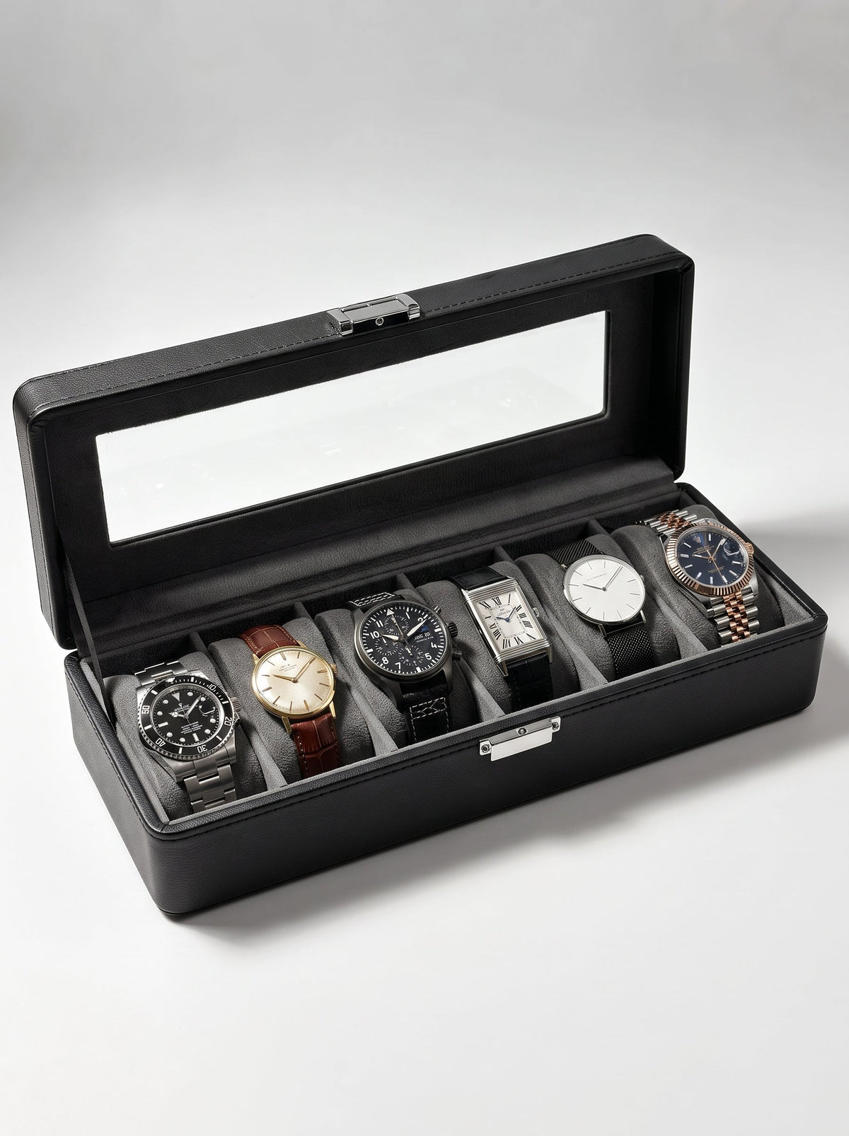 Estuche organizador KS-36 para 6 relojes negro con ventana