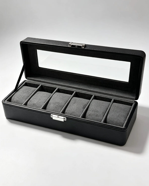 Estuche organizador KS-36 para 6 relojes negro con ventana