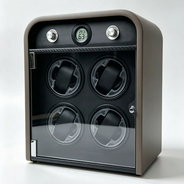 KS-14 Caja Rebobinadora de relojes 4 espacios con temperatura y porcentaje de humedad