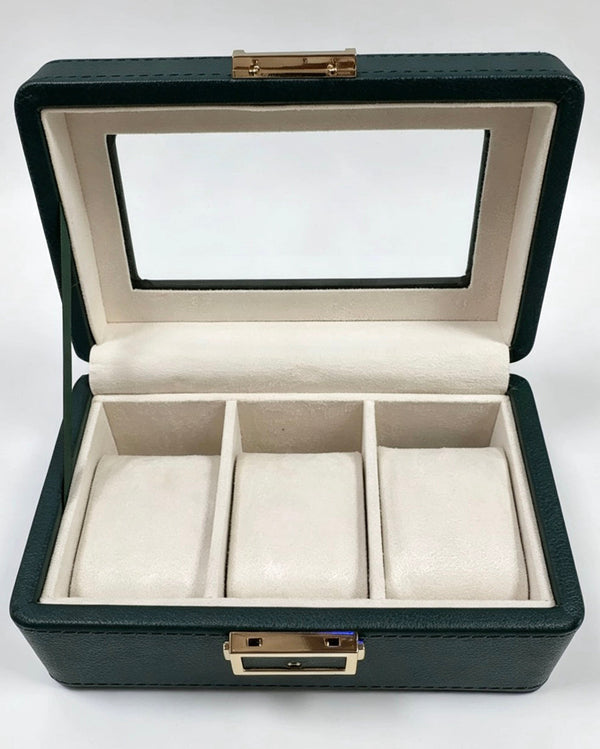 KS38 Caja Organizadora y Exhibidora para 3 Relojes en Verde Esmeralda