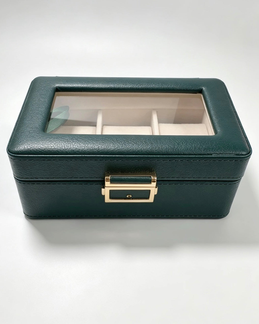 KS38 Caja Organizadora y Exhibidora para 3 Relojes en Verde Esmeralda