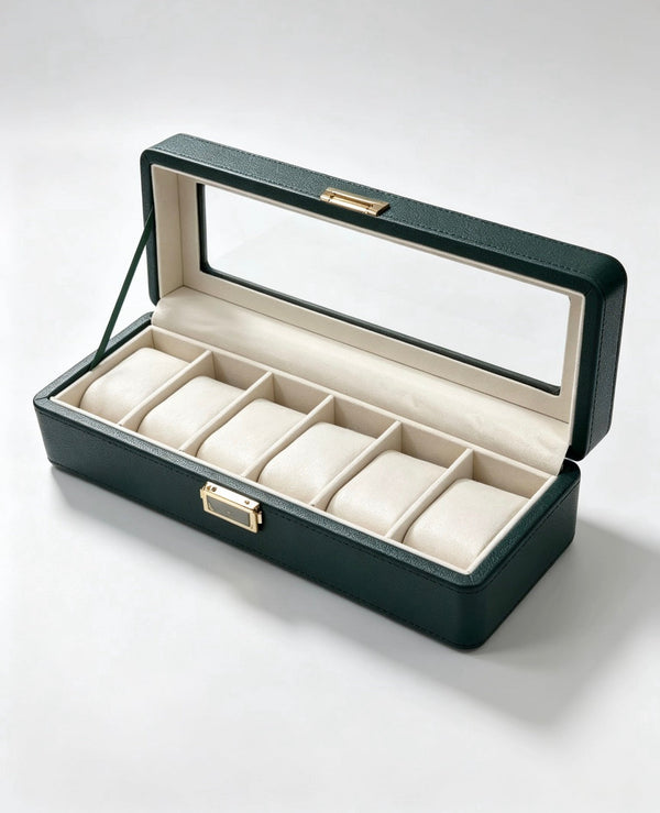 Caja Organizadora y Exhibidora para 6 Relojes en Verde Esmeralda Modelo KS39
