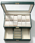 KS42 Caja Organizadora de Doble Nivel para 12 Relojes y Joyería