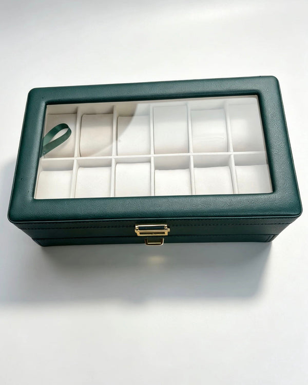 KS42 Caja Organizadora de Doble Nivel para 12 Relojes y Joyería