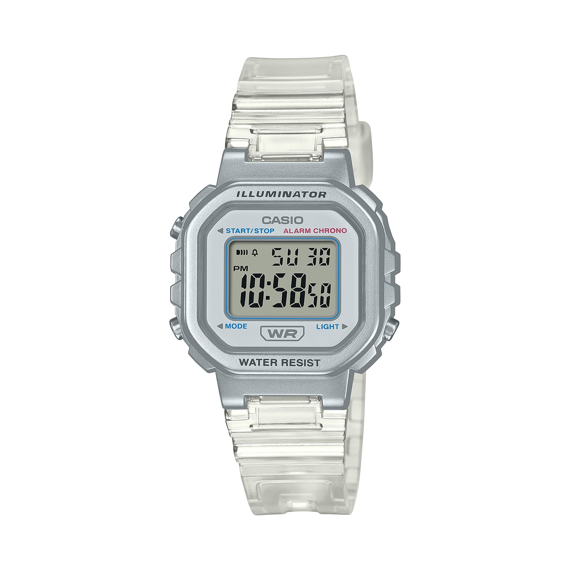 LA-20WHS Reloj Casio Illuminator Unisex Resina Transparente - Reloj original en Guatemala