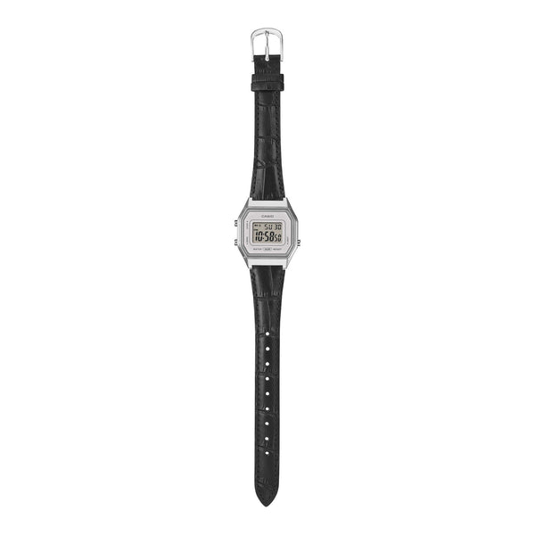 LA680WEL-1 Reloj Casio Vintage de dama correa de cuero digital - Cuero Negro