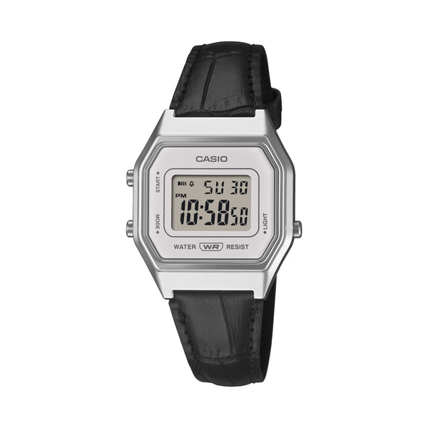 LA680WEL-1 Reloj Casio Vintage de dama correa de cuero digital - Cuero Negro