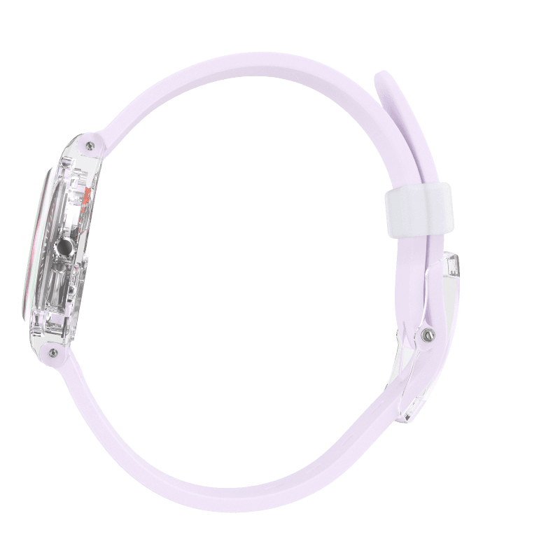Reloj Swatch Ultraviolet de mujer pulsera de caucho - Vista lateral