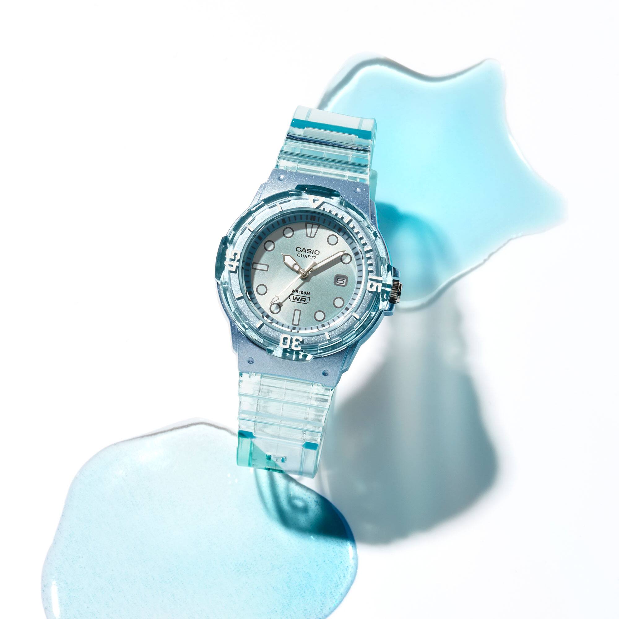 200HS Reloj Casio Mujer Correa Resina Azul Claro - Detalle de esfera