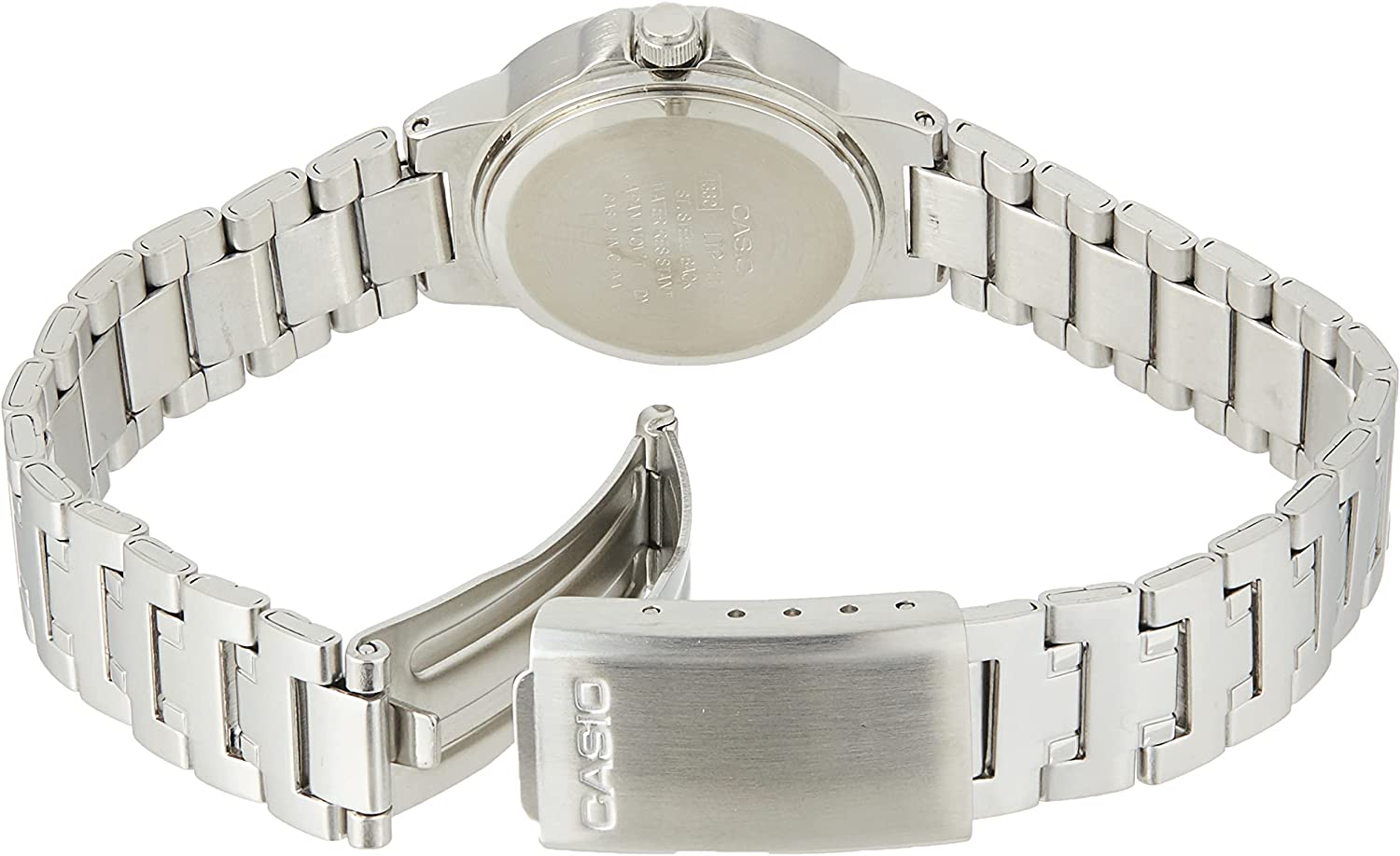 1177A Reloj Casio Mujer Acero Plateado Esfera Negra - Detalle de esfera