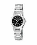 1177A Reloj Casio Mujer Acero Plateado Esfera Negra - Reloj original en Guatemala