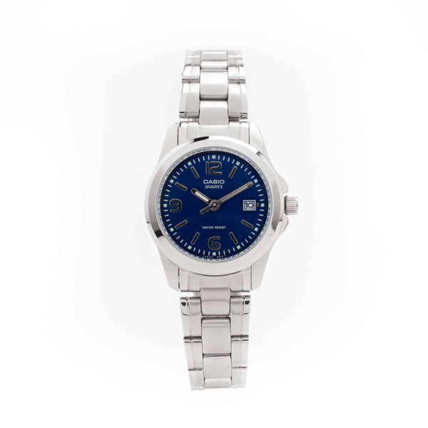 1215A Reloj Casio Mujer Correa de Acero Esfera Azul - Vista lateral
