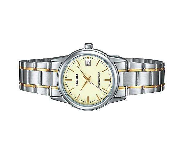 V002SG Reloj Casio Mujer Correa de Acero Bicolor - Detalle de esfera