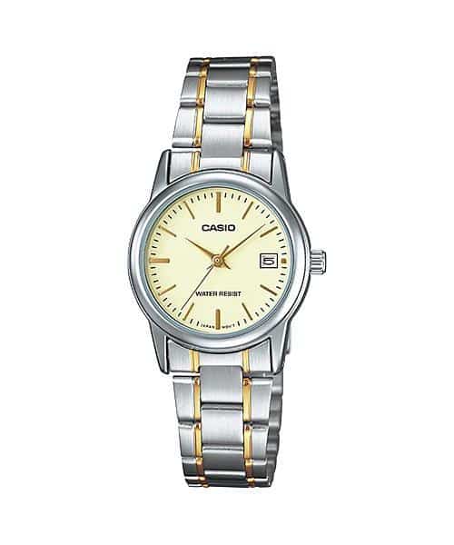 V002SG Reloj Casio Mujer Correa de Acero Bicolor - Reloj original en Guatemala