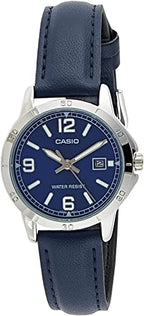 V004L Reloj Casio Mujer Correa de Cuero Azul - Vista lateral
