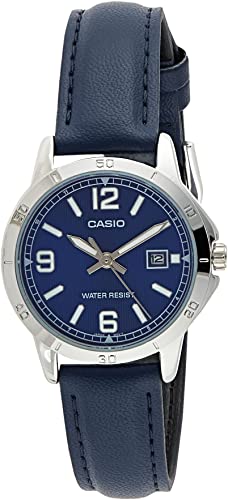 V004L Reloj Casio Mujer Correa de Cuero Azul - Vista lateral