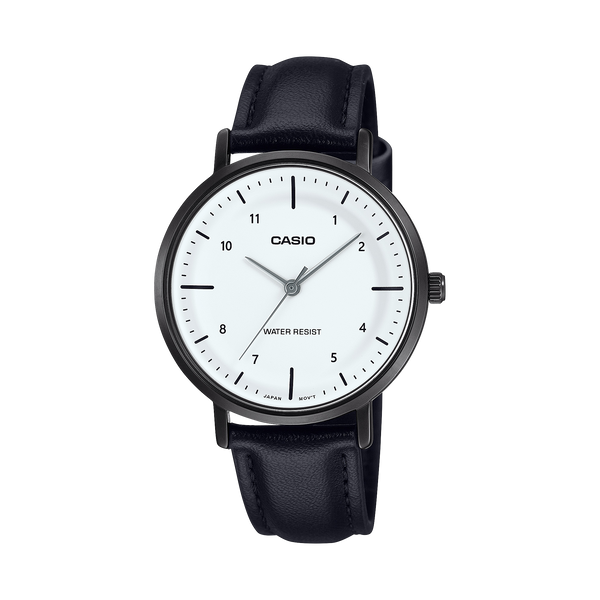 VT03BL-7B Reloj Casio Dama Correa de Piel Negra - Reloj original en Guatemala