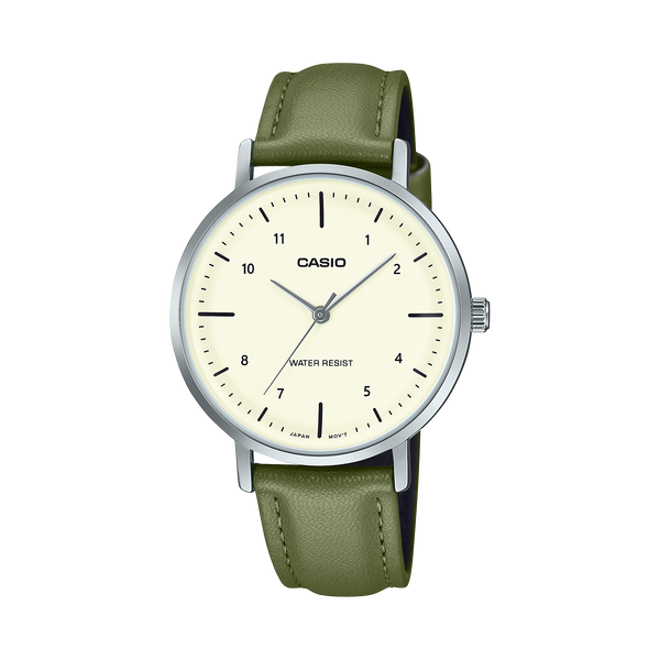 VT03L-3B Reloj Casio Vintage Mujer Correa Cuero Verde - Reloj original en Guatemala