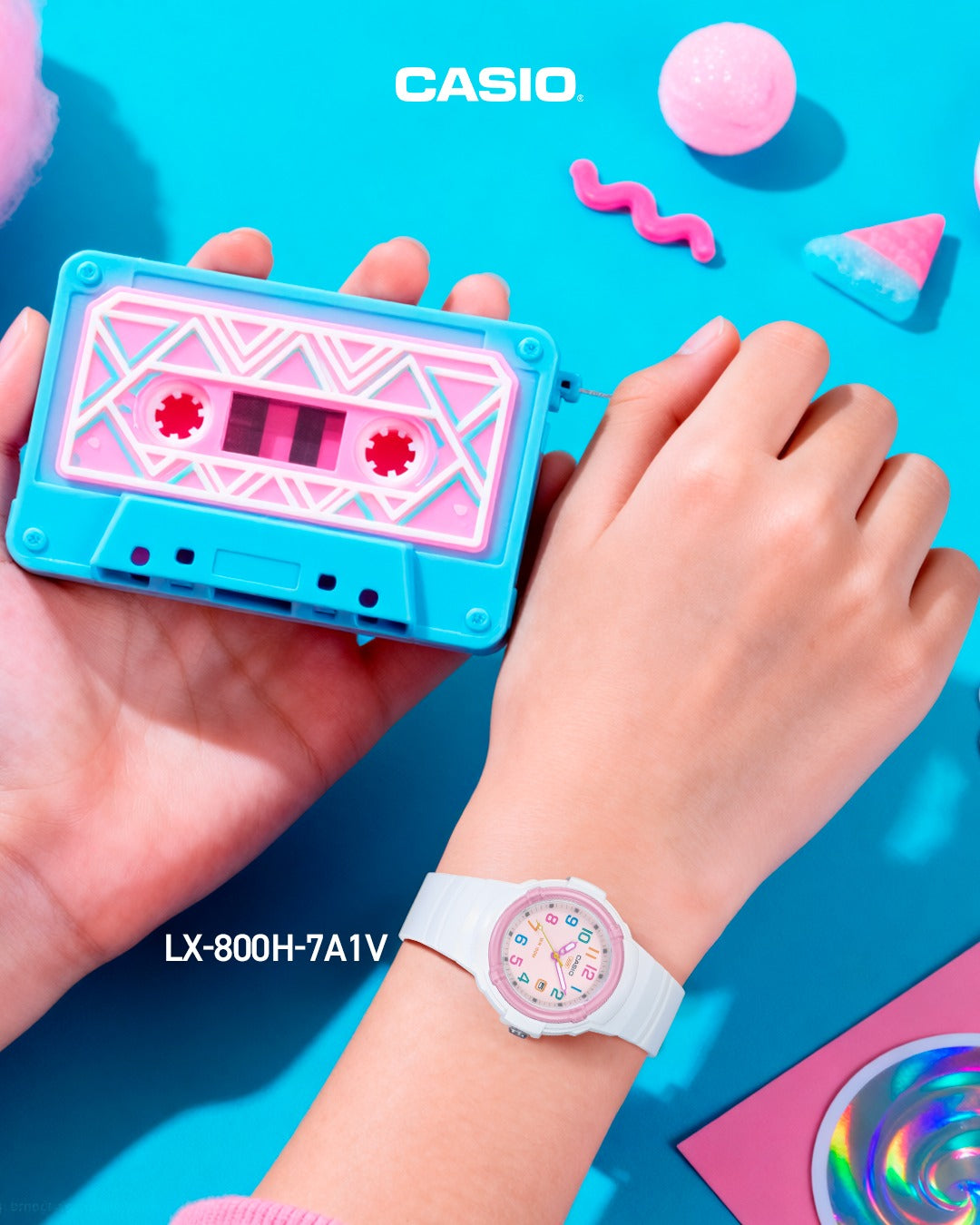 LX-800H-7A1V Reloj Casio Mujer Correa Resina Blanca Esfera Rosa - Vista trasera