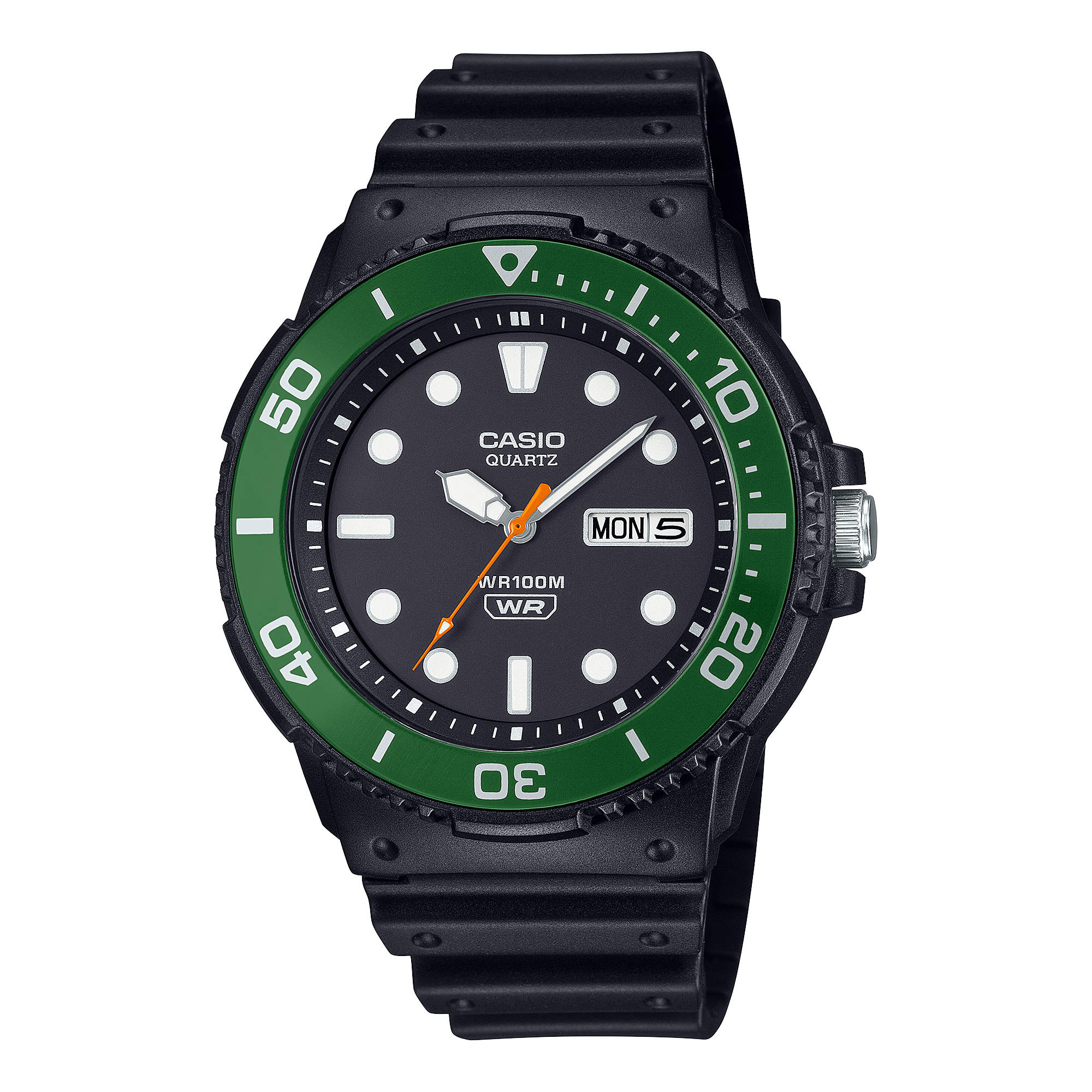 230H-1E3V Reloj Casio Hombre Correa Caucho Negro Bisel Verde - Reloj original en Guatemala