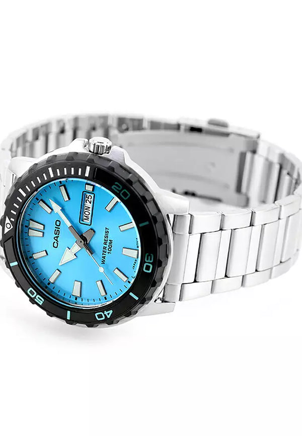 125D Reloj Casio Hombre Correa de Acero Esfera Turquesa - Vista lateral