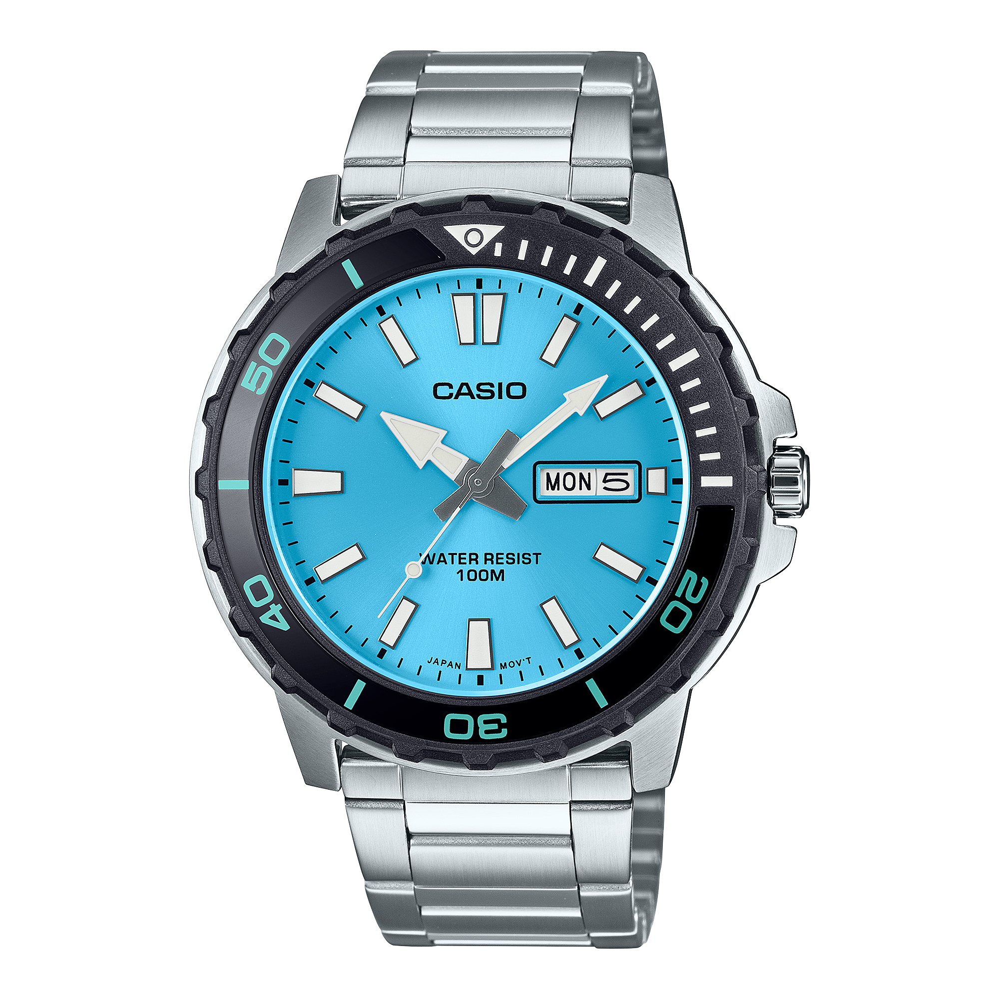 125D Reloj Casio Hombre Correa de Acero Esfera Turquesa - Reloj original en Guatemala