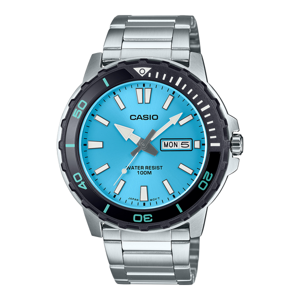 125D Reloj Casio Hombre Correa de Acero Esfera Turquesa - Reloj original en Guatemala