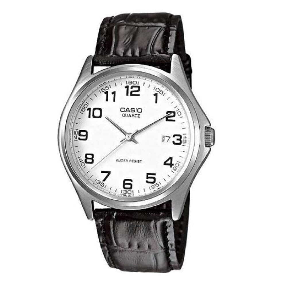 1183E Reloj Casio Hombre Correa de Cuero Negro Esfera - Reloj original en Guatemala