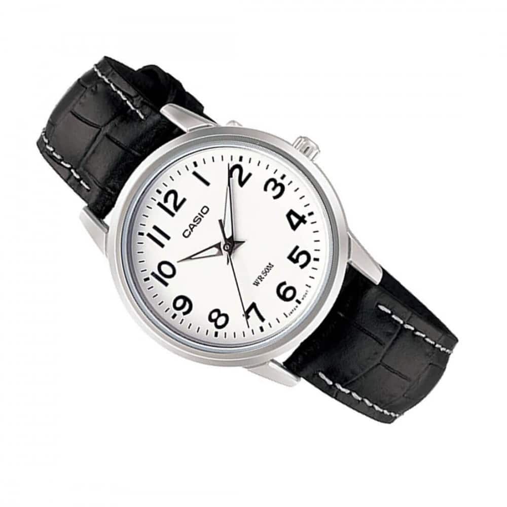 1303L Reloj Casio Hombre Correa Cuero Negra Esfera - Vista lateral