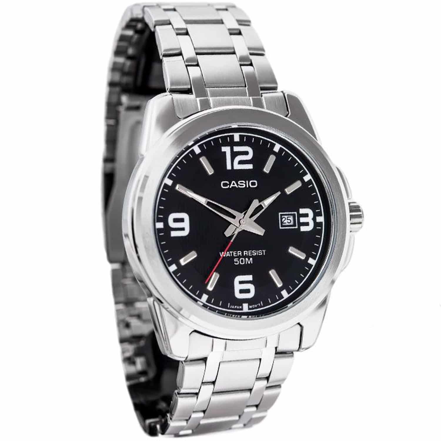 1314D Reloj Casio Hombre Acero Inoxidable Esfera Negra - Detalle de esfera