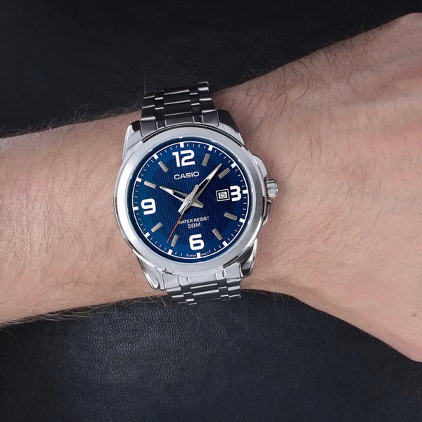 1314D Reloj Casio Hombre Acero Inoxidable Esfera Azul - Vista lateral