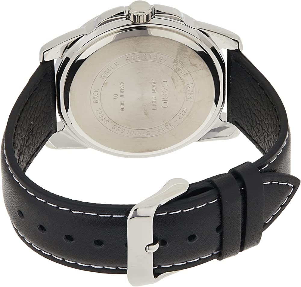 1314L Reloj Casio Hombre Caja Acero Correa Cuero Negro - Detalle de esfera