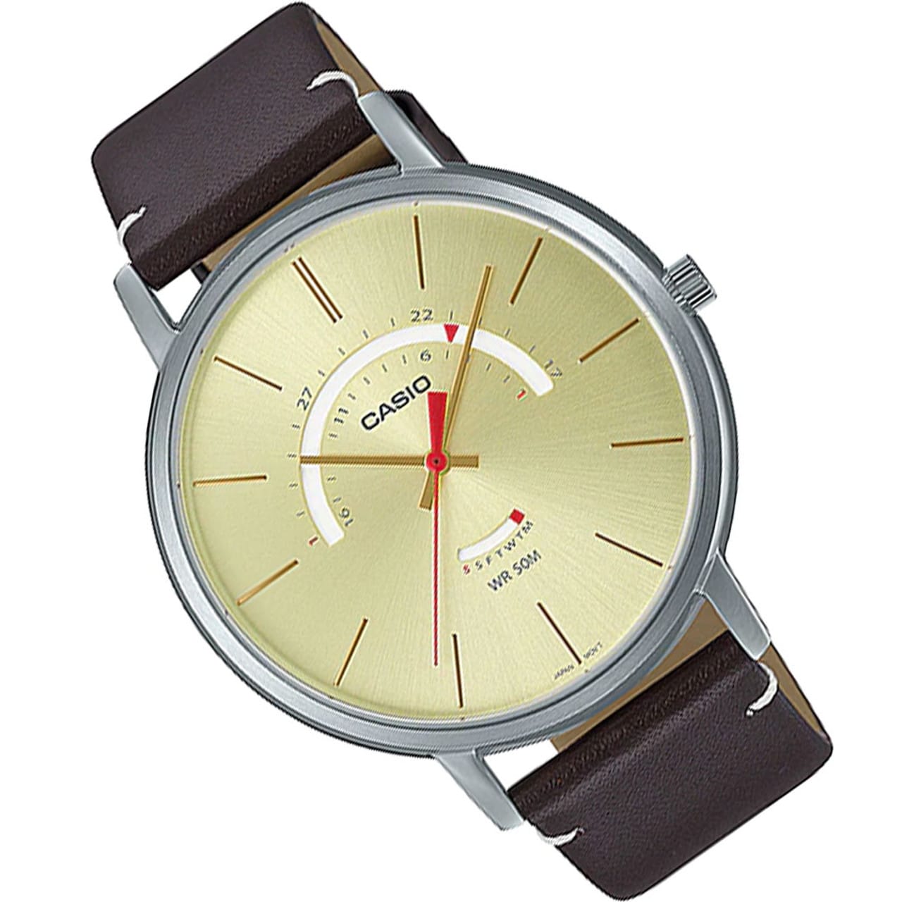 B105L Reloj Casio Hombre Correa Cuero Esfera Dorada - Detalle de esfera