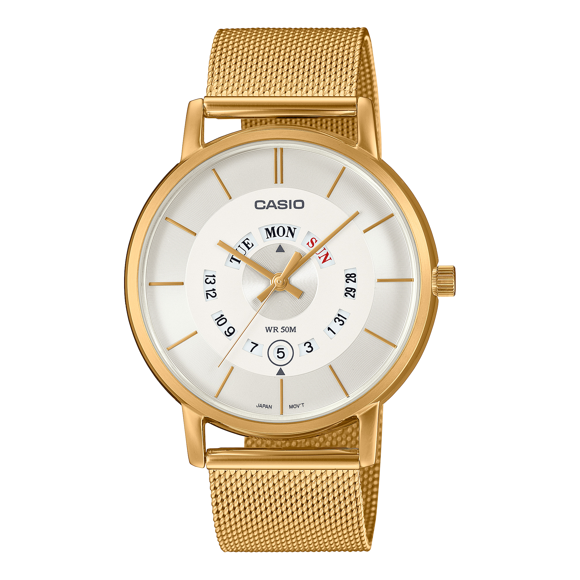 B135MG Reloj Casio Hombre Malla de Acero Dorado Esfera - Reloj original en Guatemala