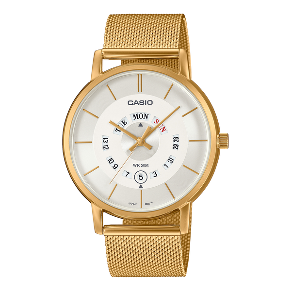 B135MG Reloj Casio Hombre Malla de Acero Dorado Esfera - Reloj original en Guatemala