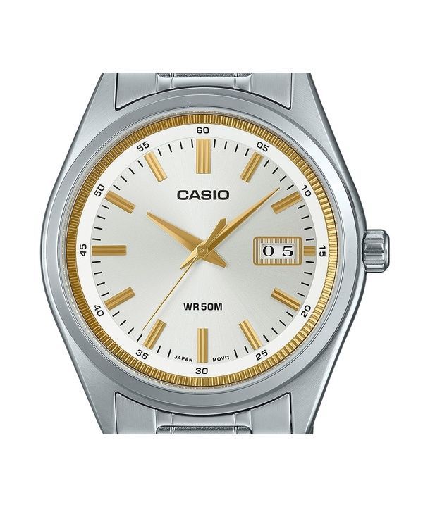 B180D Reloj Casio Hombre Correa de Acero Esfera Plateada - Detalle de esfera