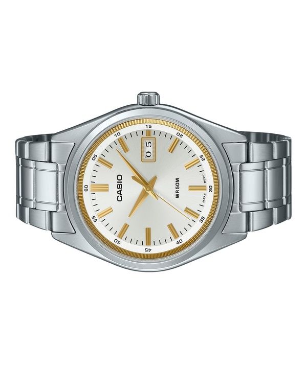 B180D Reloj Casio Hombre Correa de Acero Esfera Plateada - Vista lateral