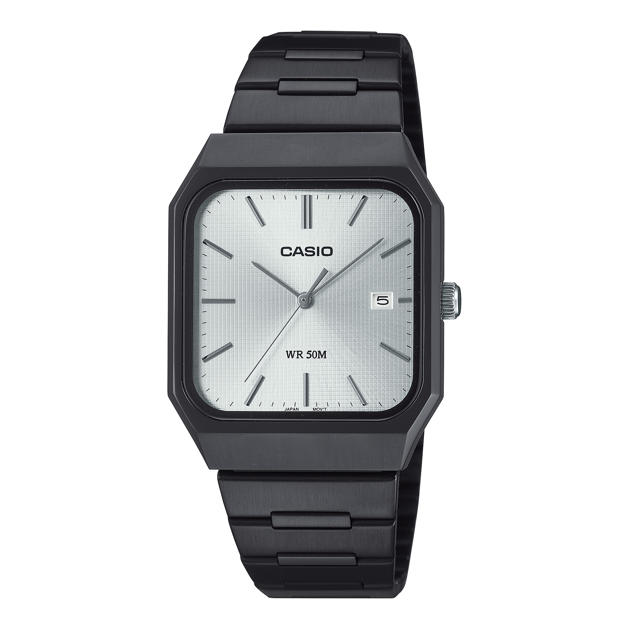 B185B Reloj Casio Hombre Resina Negro Esfera Plateada - Reloj original en Guatemala