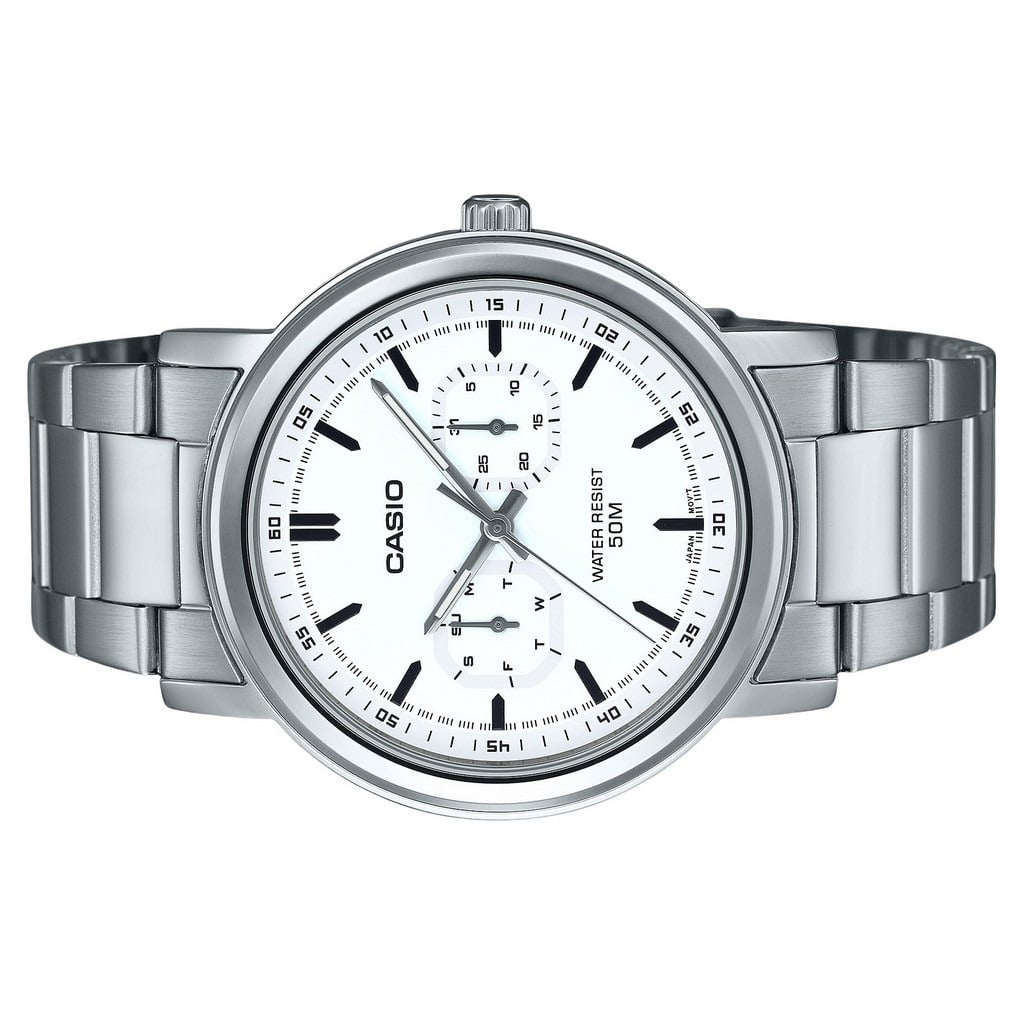 E335D Reloj Casio Hombre Correa Acero Esfera Blanca - Detalle de esfera