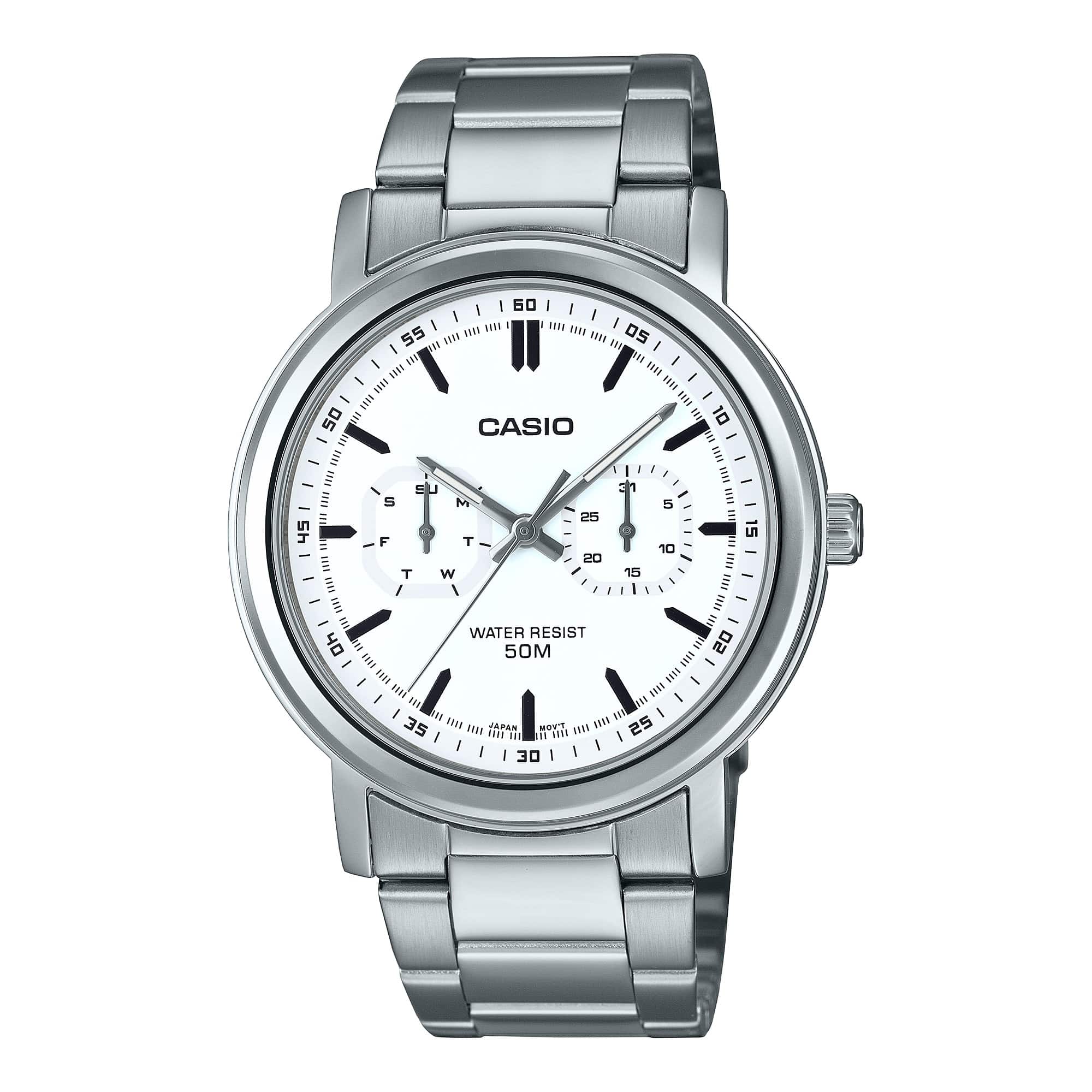 E335D Reloj Casio Hombre Correa Acero Esfera Blanca - Reloj original en Guatemala